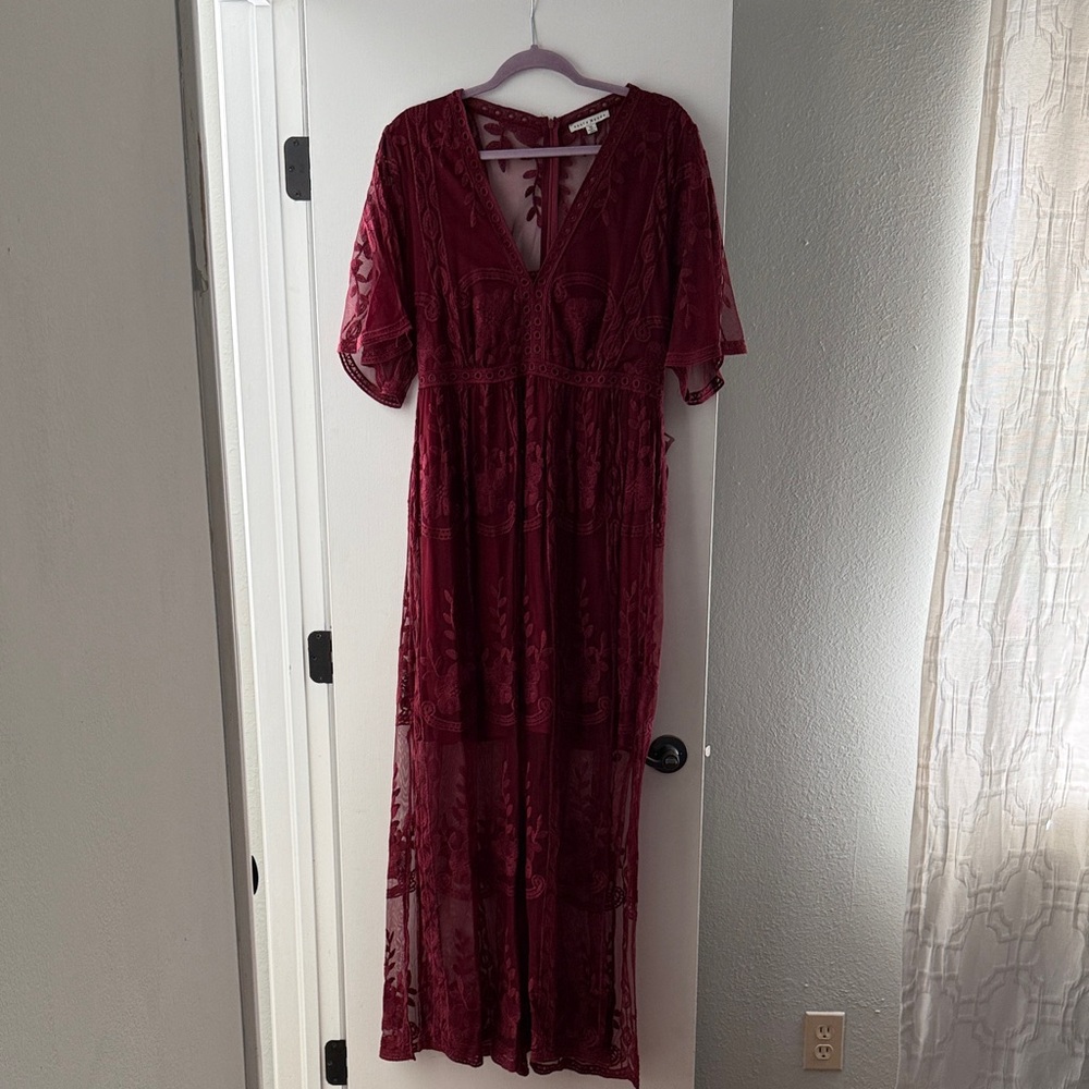 Haute Monde Burgundy Lace Maxi Dress